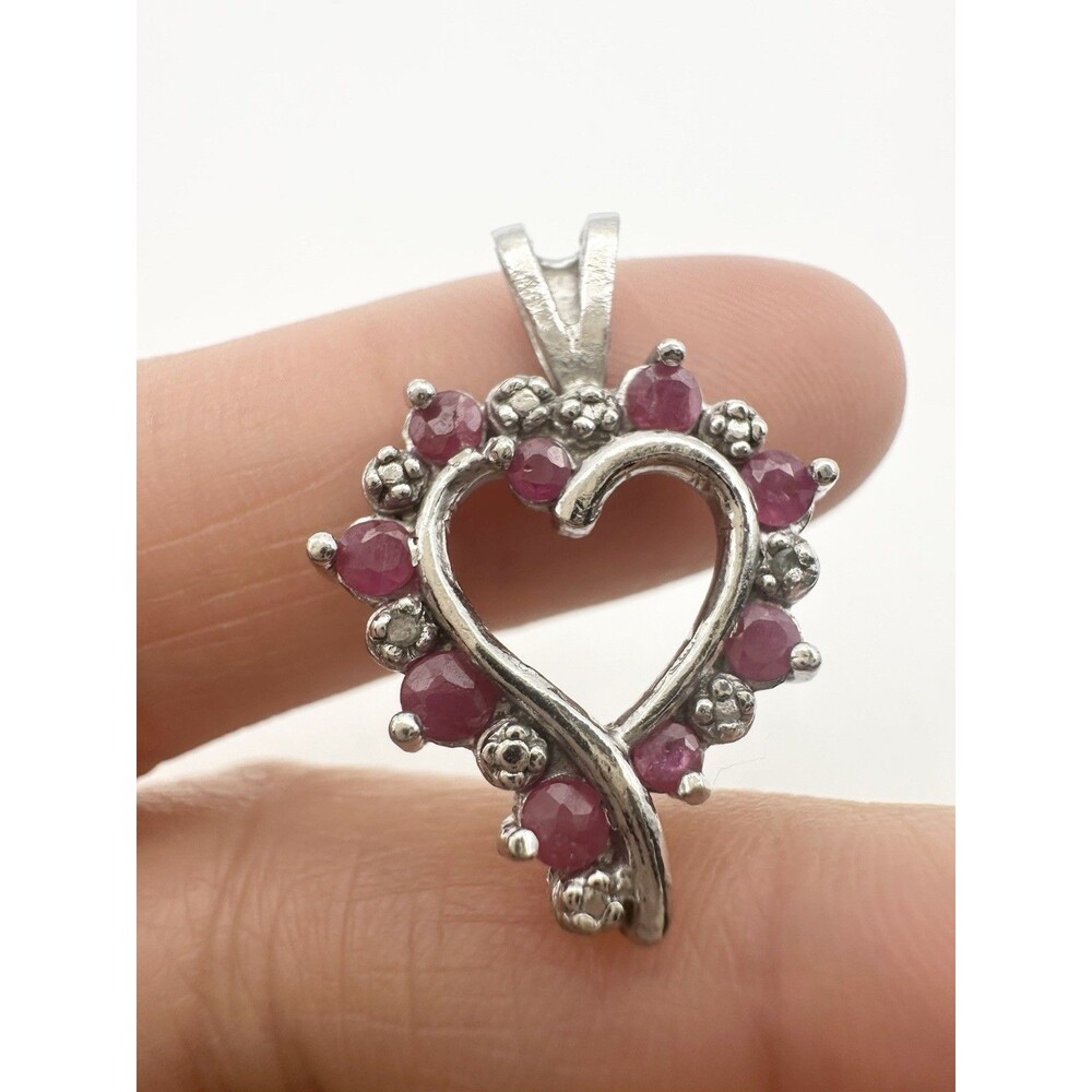 925 Sterling silver genuine ruby diamond heart pendant